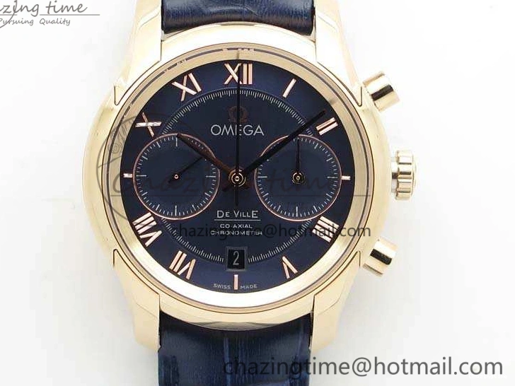 1230 QuickDry De Ville Chronograph RG OMF 1:1 Best Edition Blue Dial On Blue Leather Strap A 8107